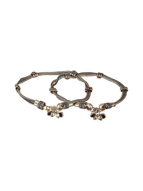 Set of 2 Oxidised Silver Lookalike Minimal Dailywear Anklet Payal
