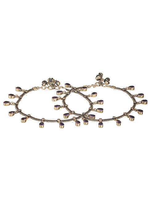 Oxidised silver Lookalike Lavender Charms Payal Anklet