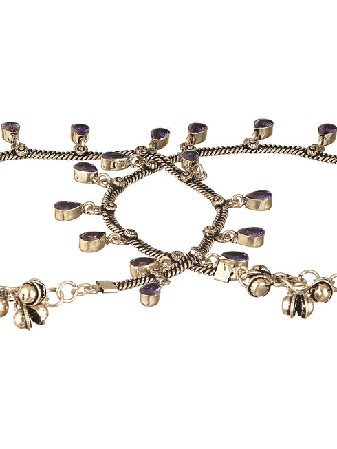 Oxidised silver Lookalike Lavender Charms Payal Anklet