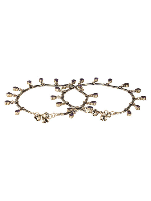Oxidised silver Lookalike Lavender Charms Payal Anklet