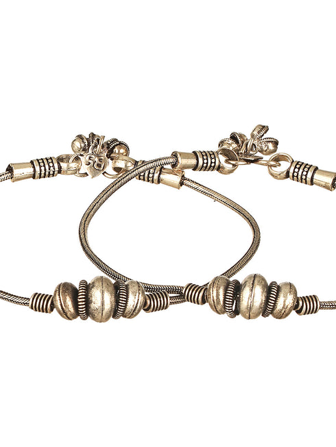 Set of 2 Silver Oxidised Balls Minimal Dailywear Anklet Payal