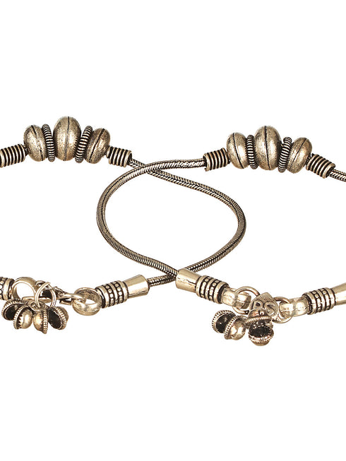 Set of 2 Silver Oxidised Balls Minimal Dailywear Anklet Payal