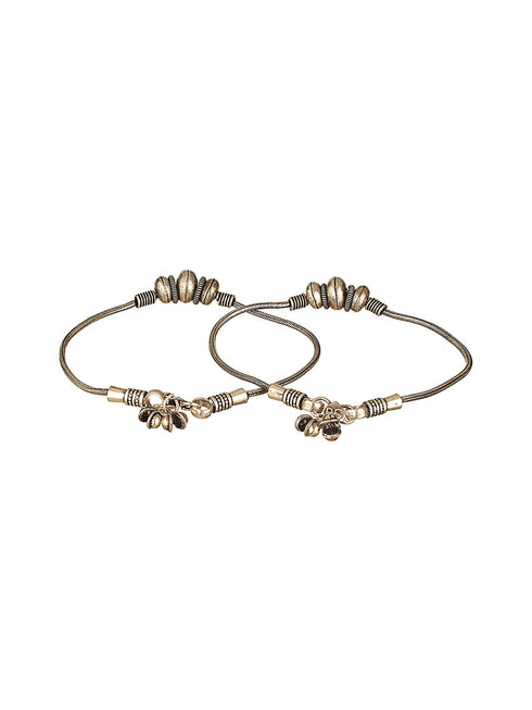 Set of 2 Silver Oxidised Balls Minimal Dailywear Anklet Payal