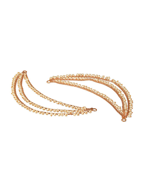 Gold Plated Temple Pearl Beaded Multilayered Matil Earchain