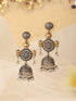 Silver Oxidised Dual Toned Dangler Fusion Lightweight Jhumka Earrings