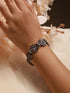 Silver Oxidised Toned Red Stone Studded Floral Tribal Minimal Adjustable Bracelet