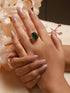Gold plated Sapphire Emerald Green Rectangular Minimal Adjustable Finger Ring