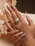 Gold Toned Off White Pearl Studded Engagement Luxe Square Adjustable Finger Rings