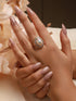 Gold Toned Off White Pearl Studded Engagement Designer Oval Adjustable Finger Rings