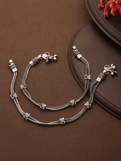Set of 2 Oxidised Silver Lookalike Minimal Dailywear Anklet Payal