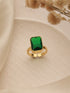 Gold plated Sapphire Emerald Green Rectangular Minimal Adjustable Finger Ring
