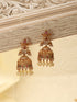 Gold Toned Red Kempo Studded Peacock Temple bridal Jhumka Earrings