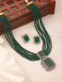 Silver Toned Kundan Studded Emerald Onyx Multilayered Designer Maala Pendant Jewellery Set