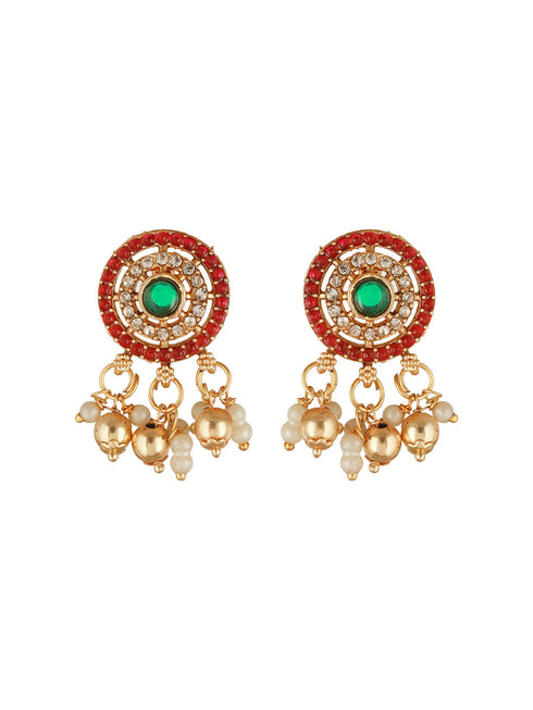 Gold Plated Green Kempo Studded Elepahant Delicate Choker Jewellery Set