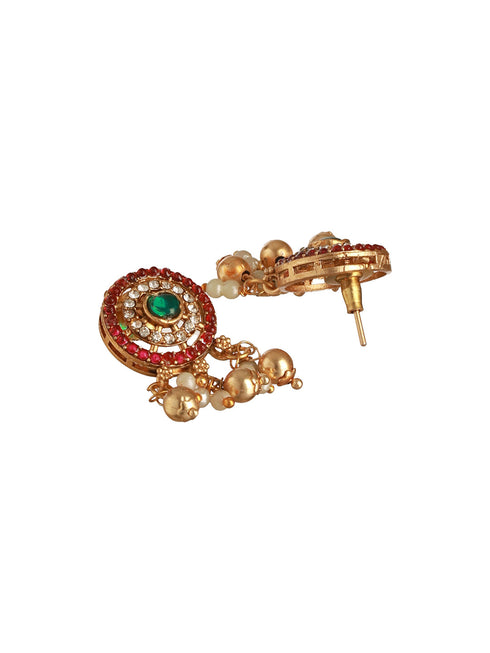 Gold Plated Green Kempo Studded Elepahant Delicate Choker Jewellery Set