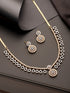 Gold Toned AD Studded Floral Drop Minimal Jewellery Set