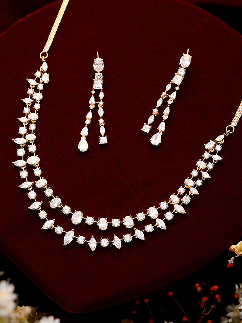 Gold Toned AD Studded Layered Minimal jewellery Set