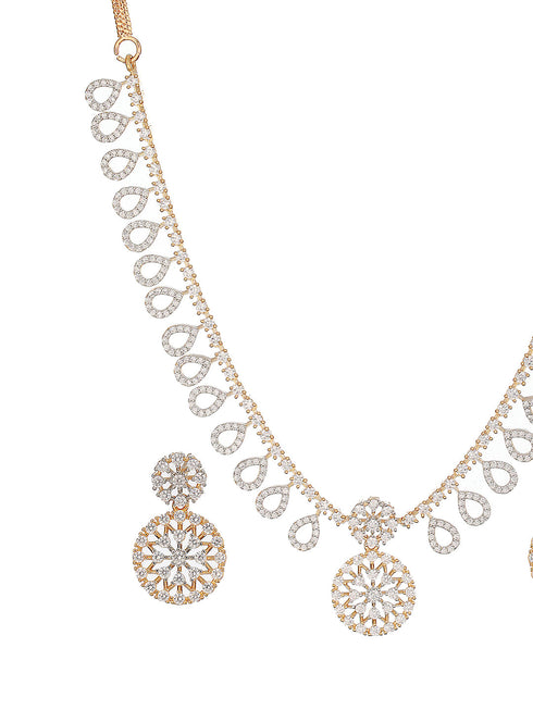 Gold Toned AD Studded Floral Drop Minimal Jewellery Set