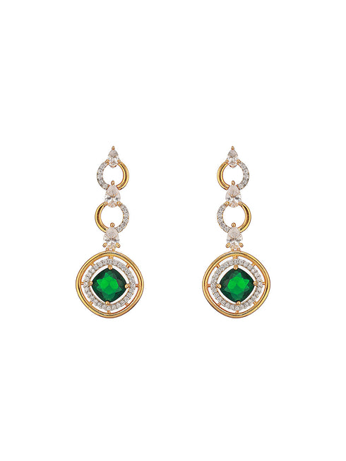 Gold Toned Emerald Green AD Studded Statement Link Pendant Jewellery Set