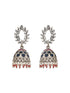 Oxidised Earrings with Red & Blue Stones and Pearl Beading