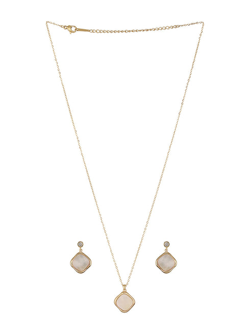 Anti-Tarnish Gold Plated Faux Pearl Minimal Geometric Pendant Chain Jewellery Set