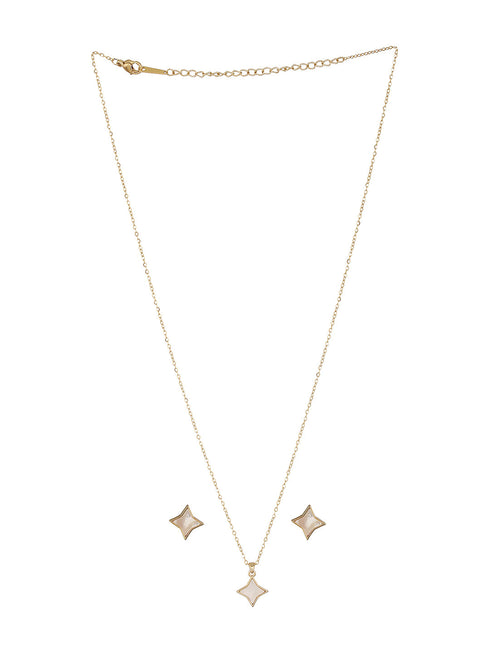 Anti-Tarnish Gold Toned Faux Pearl Star Shaped Minimal Pendant Jewellery Set
