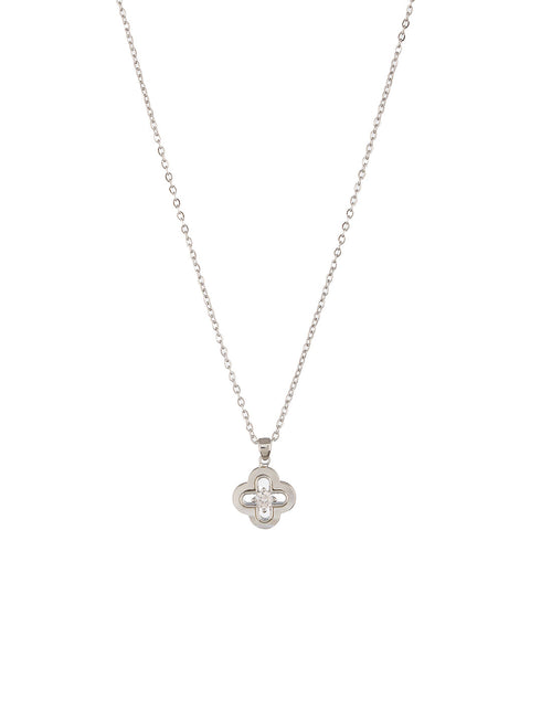 Anti-Tarnish Rhodium Plated AD Studded Minimal Floral Pendant Jewellery Set