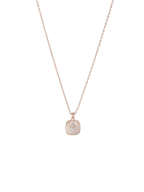 Anti-Tarnish Rose Gold Plated Minimal Faux Pearl Geometric Square Pendant Chain Jewellery Set