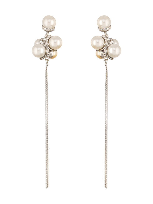 Anti-Tarnish Pearl Bunch Designer Long Chain Drop Studs Earrings