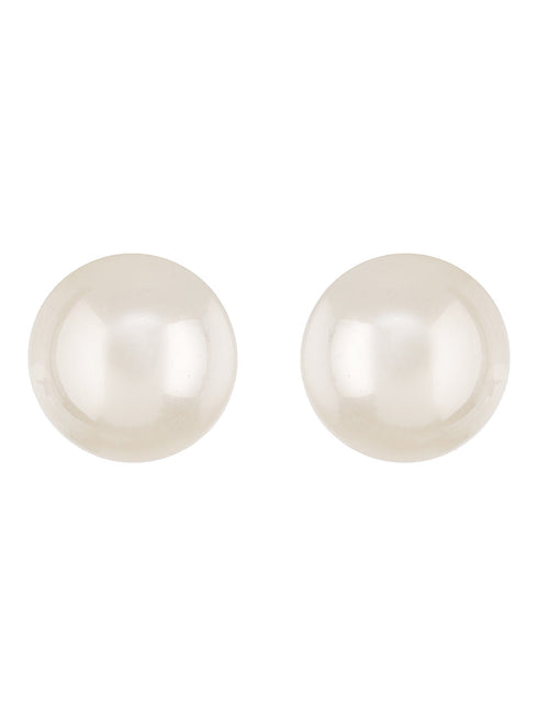 Anti-Tarnish Rhodium Toned 26 mm Round Button Pearls Large Studds Earrings
