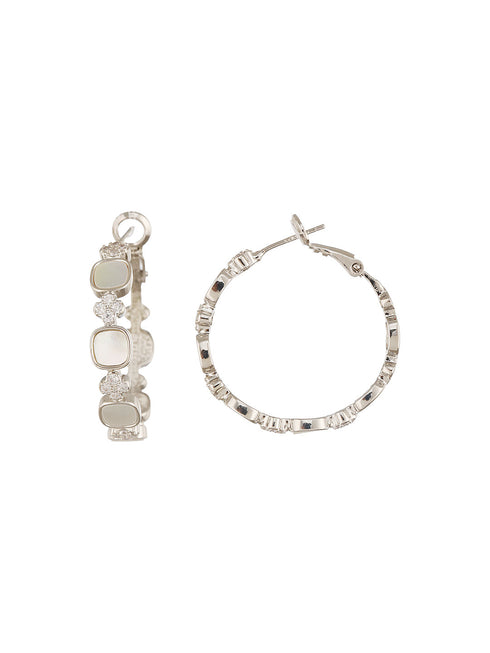Anti-Tarnish Rhodium Plated Faux Pearl AD Studded hoop Bali Earrings