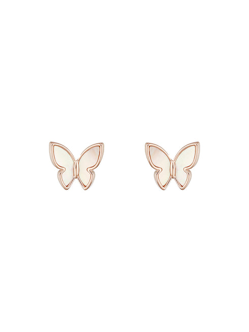 Anti-Tarnish Rose Gold Toned Faux Pearl Butterfly Minimal Chain Pendant Jewellery Set
