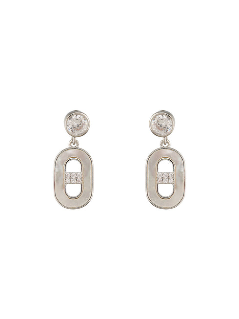 Anti-Tarnish Rhodium Plated Minimal Faux Pearl Geometric Pendant chain ewellery Set