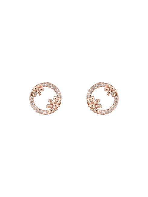 Anti-Tarnish Rose Gold Plated AD Studded Minimal Circular Floral Pendant Jewellery Set