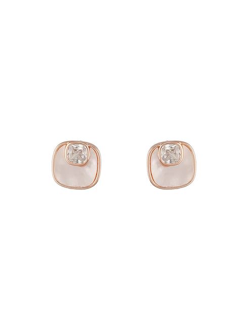 Anti-Tarnish Rose Gold Plated Minimal Faux Pearl Geometric Square Pendant Chain Jewellery Set