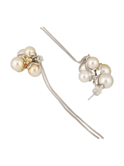 Anti-Tarnish Pearl Bunch Designer Long Chain Drop Studs Earrings
