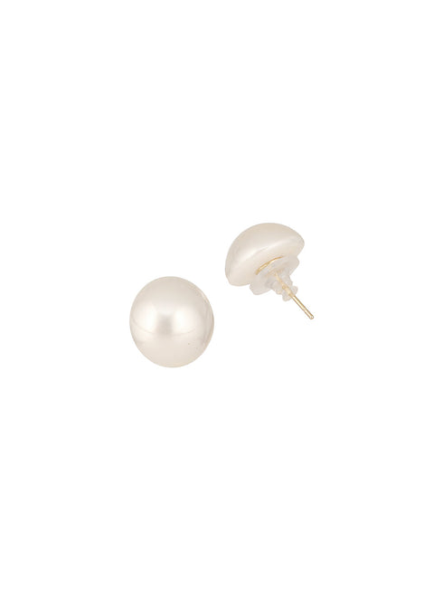 Anti-Tarnish Rhodium Toned Button Pearls Of 16mm Dailywear Studds Earrings