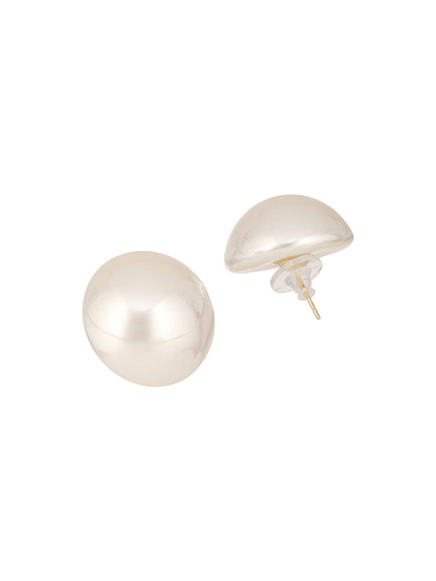 Anti-Tarnish Rhodium Toned 26 mm Round Button Pearls Large Studds Earrings