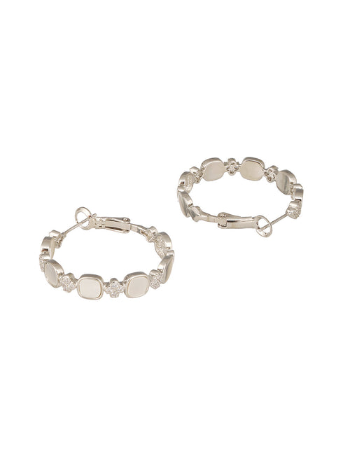 Anti-Tarnish Rhodium Plated Faux Pearl AD Studded hoop Bali Earrings