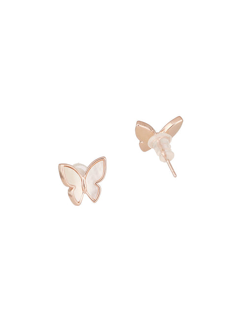 Anti-Tarnish Rose Gold Toned Faux Pearl Butterfly Minimal Chain Pendant Jewellery Set