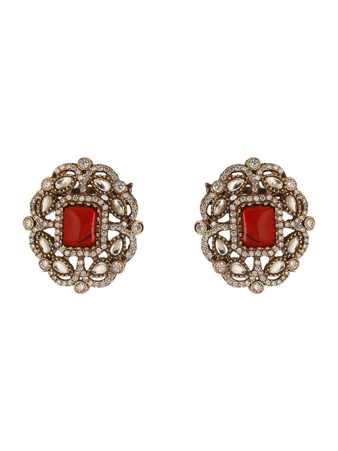 Gold Toned Ruby Red Mossanite Kundan Statement Choker Jewellery Set