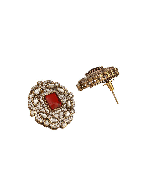 Gold Toned Ruby Red Mossanite Kundan Statement Choker Jewellery Set