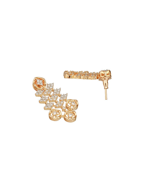 Gold Dual Toned C Zircon Studded Statement Geometric Partywear Necklace Jewellery Set