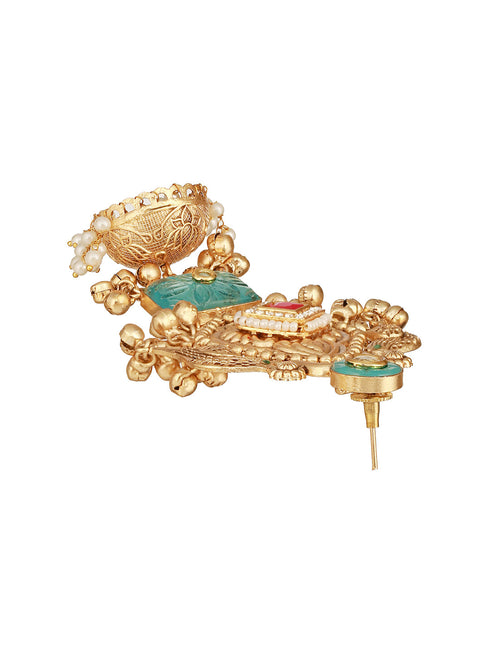 Gold Toned Kundan Studded Lightweight Bird Motif Statement Bridal Jhumka Earrings