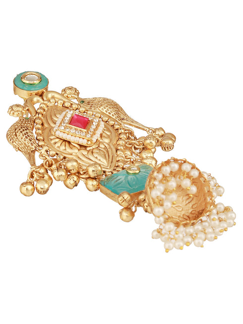 Gold Toned Kundan Studded Lightweight Bird Motif Statement Bridal Jhumka Earrings