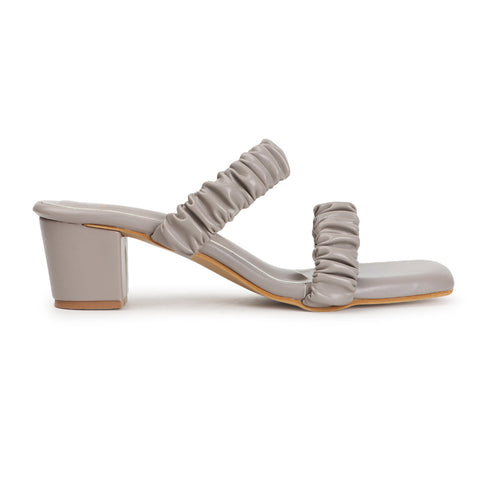 Women's Ruched Strap Square Toe Block Heel Sandal