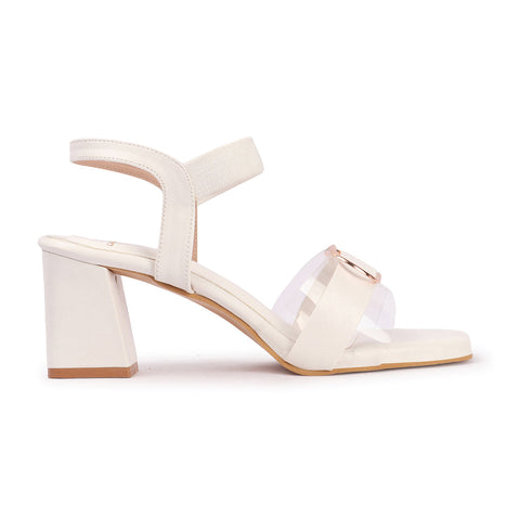 Women's Buckle Detail Square Toe Block Heel Sandals