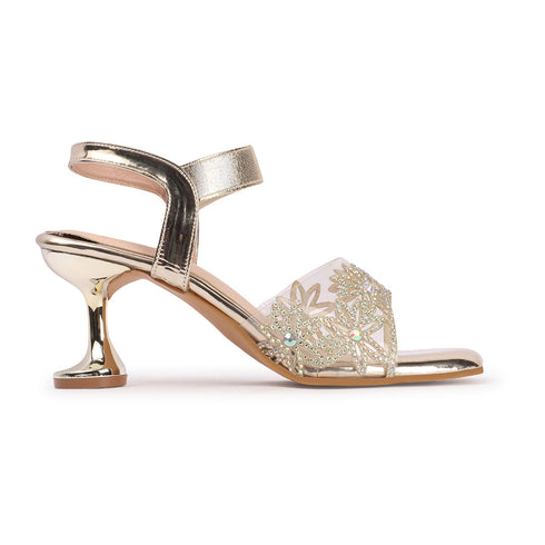 Women's Embellished Sculpted Heel Ankle Strap Sandals