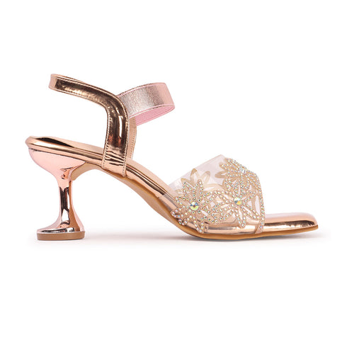 Women's Embellished Sculpted Heel Ankle Strap Sandals
