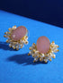 Gold Plated Pink stone & Pearl Beaded Statement Earrings